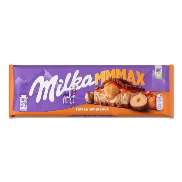 Шоколад молочний "Milka" Toffee Wholenut з цільним фундуком в карамельно-молочній начинці, 300г (12 шт/ящ)