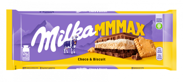 Шоколад молочний "Milka" Choco Biscuit з кремовою начинкою та бісквітним печивом, 300г (12 шт/ящ)