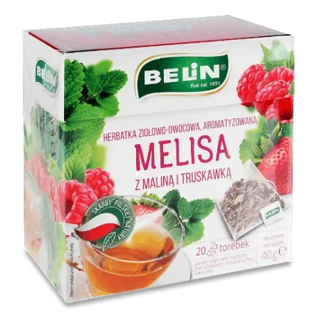 Чай фруктово-трав'яний "BELIN" Lemon Balm with Raspberry & Strawberry з мелісою, малиною та полуницею (20шт*2g), 40 г (15 шт/ящ)