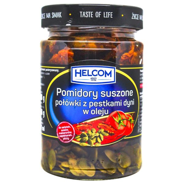Помідори в'ялені половинки "HELCOM" з гарбузовим насінням в олії, 280g (8 шт/ящ)