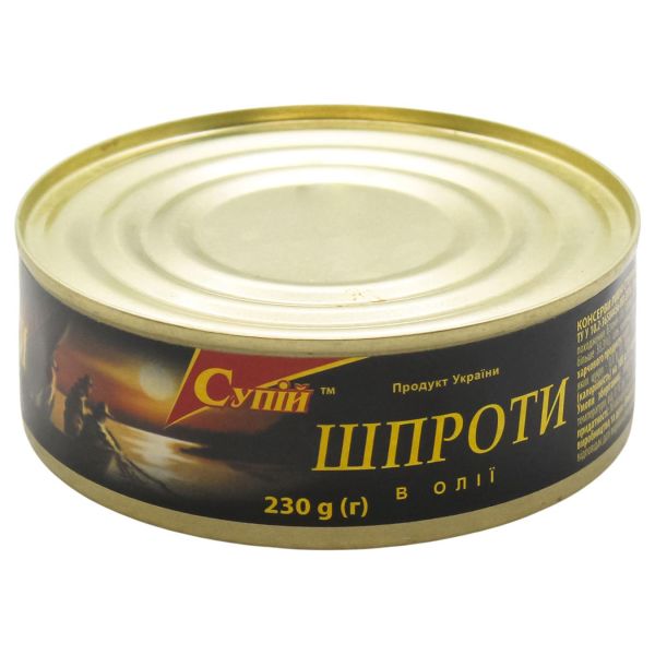 Шпроти в олії "Супій" натуральне копчення, 230 г (48 шт/ящ)