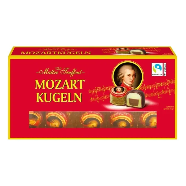 Цукерки шоколадні "Maitre Truffout" Mozart Kugeln Balls з марципаном, фісташкою та фундуком, 200г (20 шт/ящ)