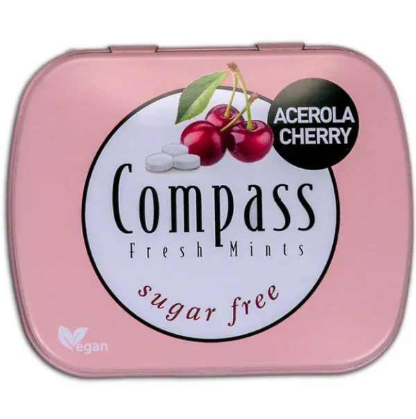 Драже без цукру "Compass" Fresh mints Acerola Cherry зі смаком Вишні, 14g (12 шт/уп)