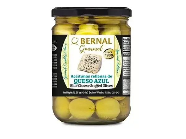 Оливки зелені "Bernal" Gourmet фаршировані блакитним сиром, 436г (12 шт/ящ)