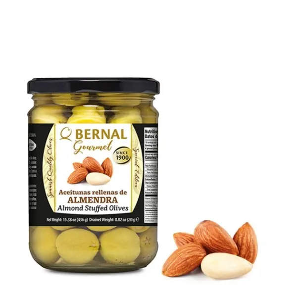 Оливки зелені "Bernal" Gormet фаршировані мигдалем, 436г (12 шт/ящ)