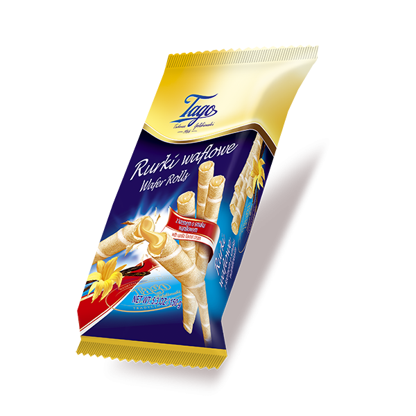 Вафельні трубочки з ванільним кремом "Tago" Wafer Rolls with Vanilla filling, 150g (30 шт/ящ)