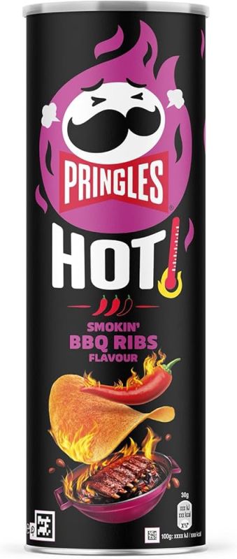 Чіпси картопляні "Pringles" HOT Smokin BBQ Ribs гострі зі смаком реберець на грилі, 160g (6 шт/ящ)
