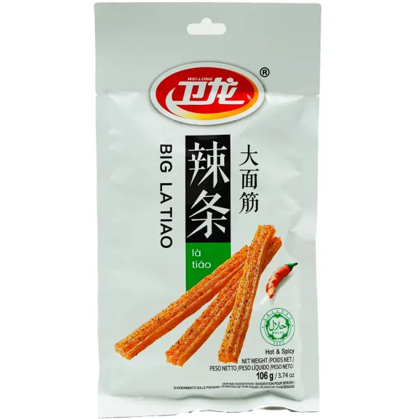 Снек гострий Латяо "Wei-Long" Big Latiao Hot & Spicy соєве м'ясо, 106 г (20 шт/ящ)