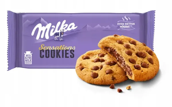 Печиво з шоколадною начинкою "Milka" Sensation Choco Inside та шматочками молочного шоколаду, 156g (12 шт/ящ)