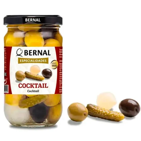 Оливки коктейль "Bernal" Оливоки з корнішоном та перлинова цибуля, 300г (12 шт/ящ)