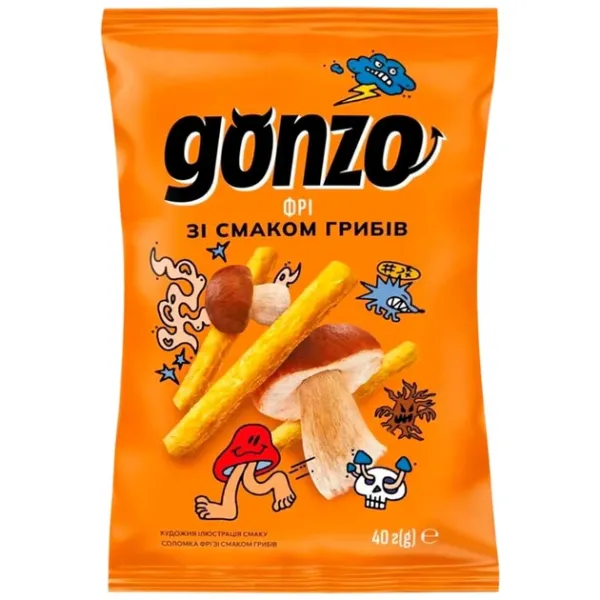 Кукурудзяна соломка фрі "Gonzo" зі смаком грибів, 40 г (72 шт/ящ)