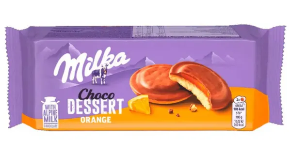 Печиво бісквітне "Milka" Chocco Jaffa Orange з молочним кремом та апельсиновим джемом, 147g (24 шт/ящ)