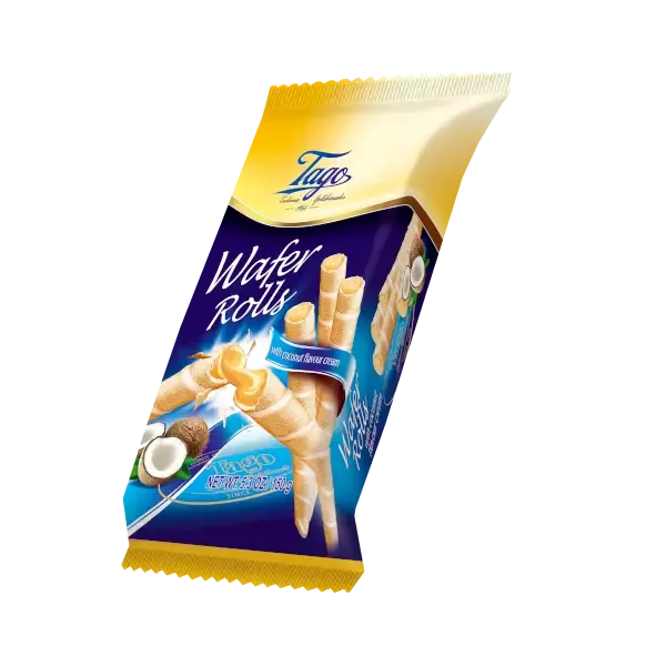 Вафельні трубочки з кокосовим кремом "Tago" Wafer Rolls with Coconut, 150g (30 шт/ящ)