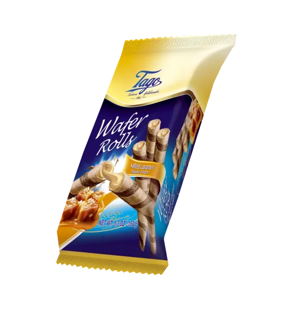 Вафельні трубочки зі смаком солоної карамелі та кремом "Tago" Wafer Rolls with Salted Caramel flavour cream, 150g (30 шт/ящ)
