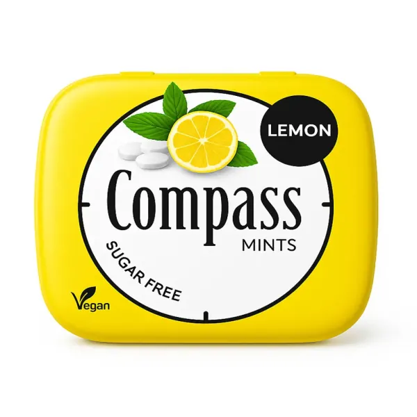 Драже без цукру "Compass" Fresh mints Lemon зі смаком Лимона, 14g (12 шт/уп)