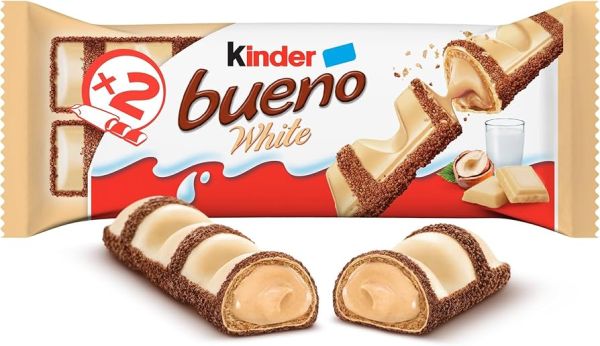 Вафельний батончик з молочно-горіховою начинкою "Kinder" Bueno White вкриті білим шоколадом, 39g (15 шт/ящ)