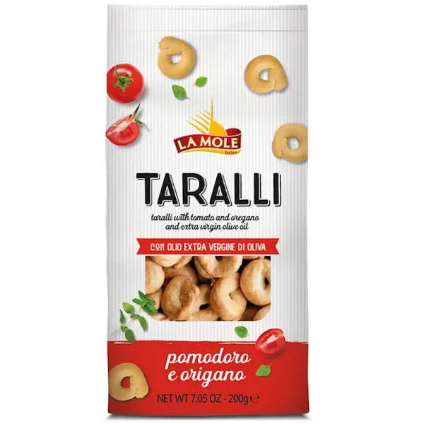 Тараллі традиційні "La Mole" Taralli Pomod & Origano All'olio з томатом та орегано, 200g (16 шт/ящ)