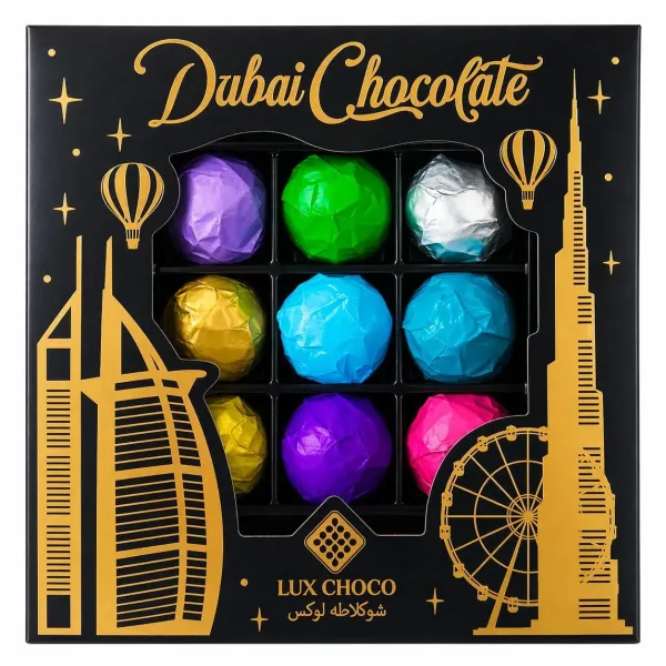 Дубайські елітні цукерки асорті "LUX CHOCO" Brown Assorted box (9 смаків), 340 г (12 шт/ящ)