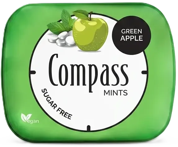Драже без цукру "Compass"  Fresh mints Green Apple зі смаком зеленого Яблука, 14g (12 шт/уп)