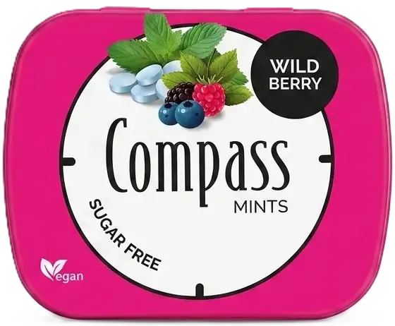 Драже без цукру "Compass"  Fresh mints Wild Berry зі смаком Лісові ягоди, 14g (12 шт/уп)