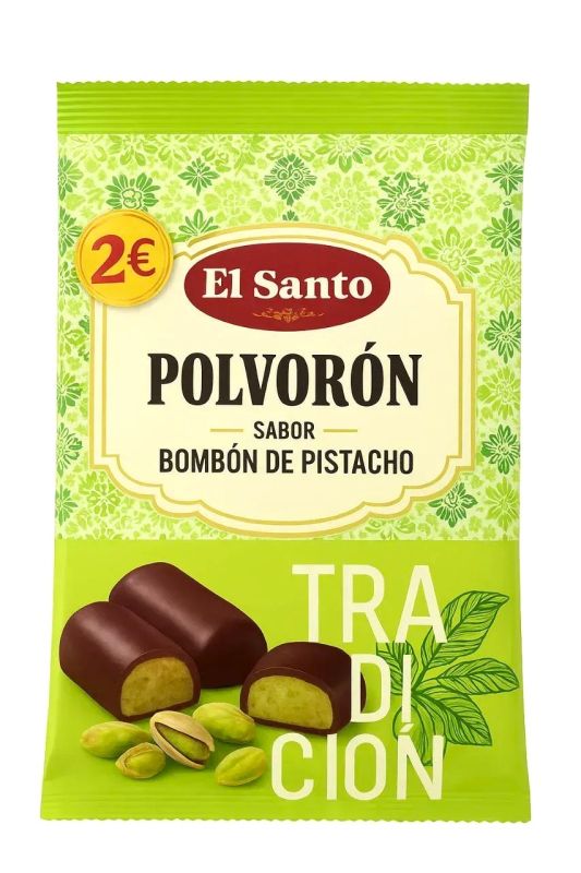 Печиво з фісташковою начинкою в шоколаді "El Santo" Polvoron Bombon Pistacho, 160г (24 шт/ящ)