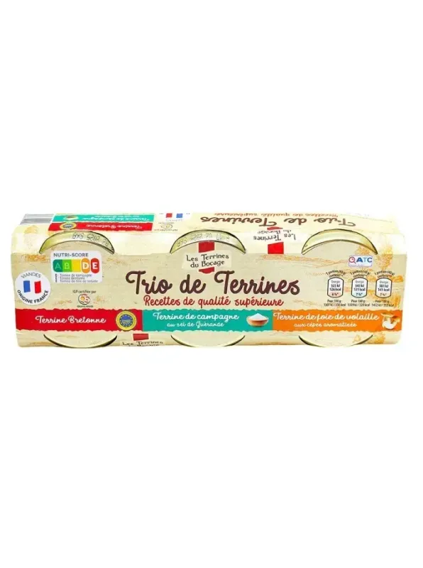 Набір паштетів "Trio de Terrines" по-бретонськи, по-шампанськи та з грибами 3шт*180г, Франція (4 шт/ящ)