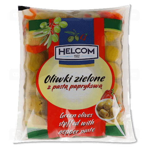 Оливки без кісточки "Helcom" фаршировані пастою з паприки, 195g (20 шт/ящ)