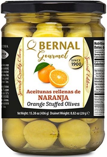 Оливки зелені "Bernal" Gourmet фаршировані пастою з апельсина, 436г (12 шт/ящ)