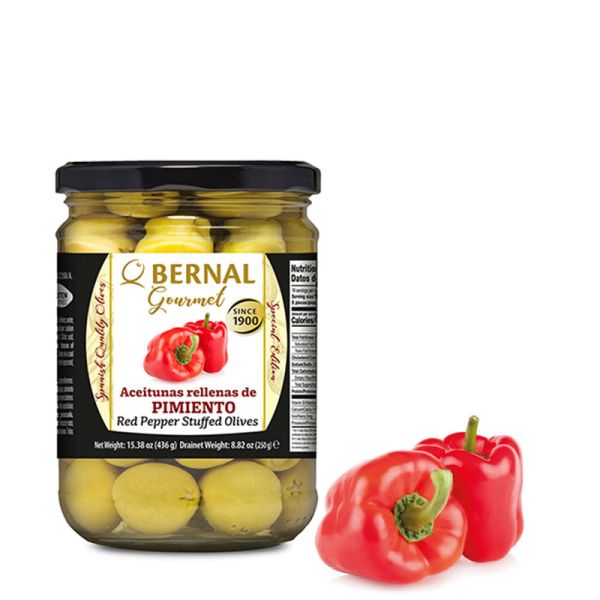 Оливки "Bernal Gourmet" фаршировані перцем, 436г (12 шт/ящ)