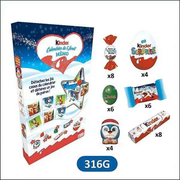 Адвент-календар "Kinder"  Мікс шоколадних цукерок, 351г (6 шт/ящ)