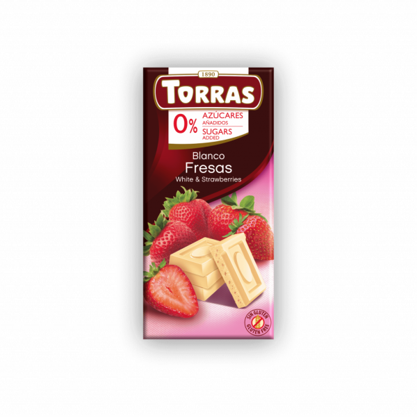 Шоколад білий "Torras" з полуницею без цукру 75г, Іспанія (12 шт/ящ)