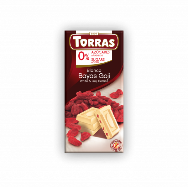 Шоколад білий "Torras" з ягодами годжі без цукру 75г, Іспанія (12 шт/ящ)