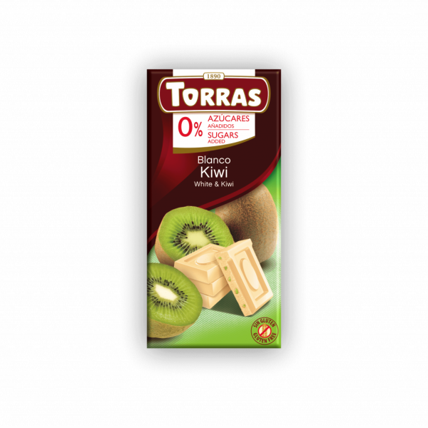 Шоколад білий "Torras" з ківі без цукру 75г, Іспанія (12 шт/ящ)
