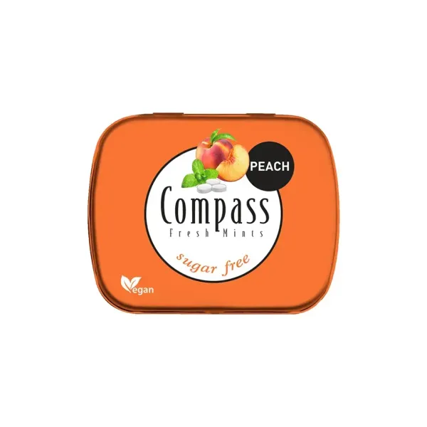 Драже без цукру "Compass" Fresh mints Peach зі смаком Персика, 14g (12 шт/уп)