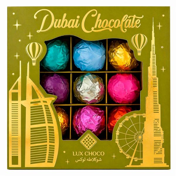 Дубайські елітні цукерки асорті "LUX CHOCO" Green Assoted box (9 смаків), 340 г (12 шт/ящ)
