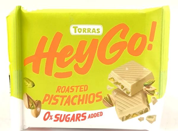 Шоколад білий без цукру "Torras" Hey Go з фісташкою та морською сіллю, 60г (15 шт/ящ)