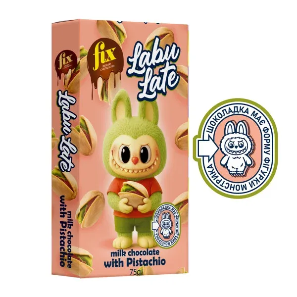 Дубайський Шоколад  "Fix Dessert Chocolatier" Labubu Late з фісташковим кремом, 75г (17 шт/ящ)