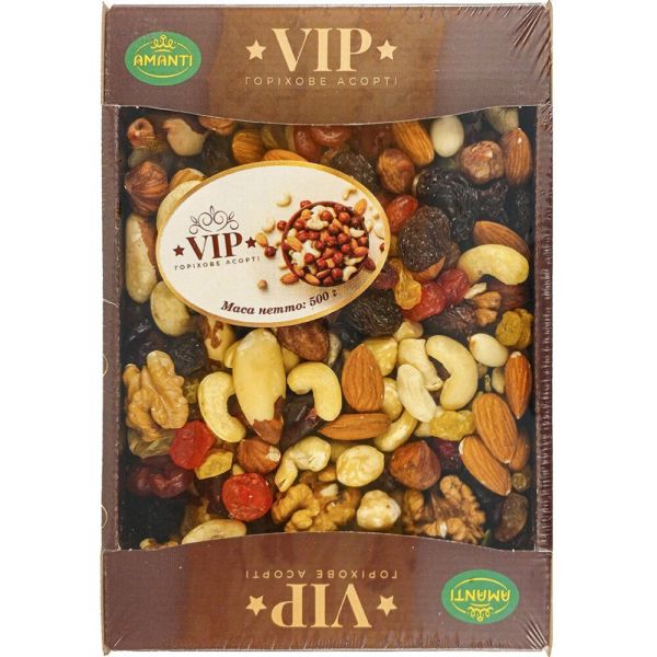 Горіхова суміш з сухофруктами "Amanti VIP", 500г (12 шт/ящ)