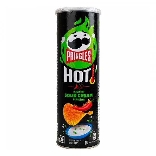 Чіпси гострі "PRINGLES" Hot Kickin' Sour Cream зі смаком сметани та цибулі, 160g (19 шт/ящ)