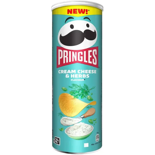 Чіпси "Pringles" Cream Cheese & Herbs зі смаком вершкового сиру та зелені, 165г (19 шт/ящ)
