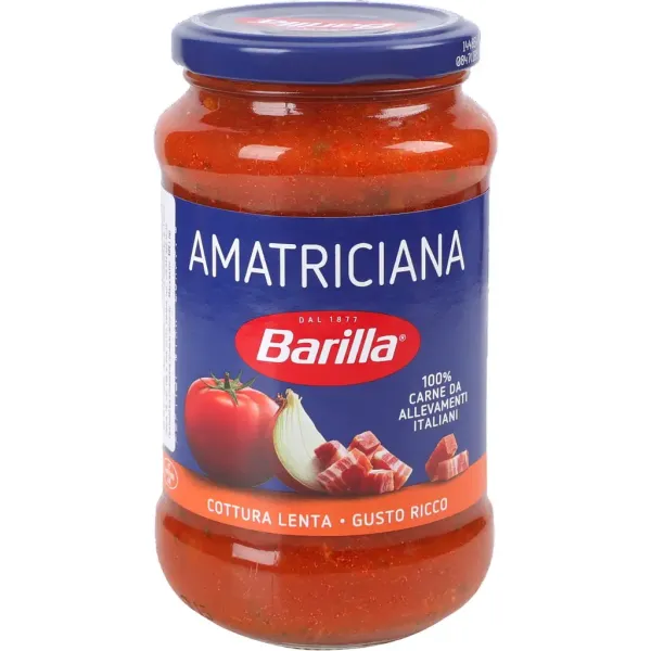 Соус томатний "Barilla" Amatriciana з шматочками бекону (панчети), з дрібкою перцю чилі, 300г (8 шт/ящ)