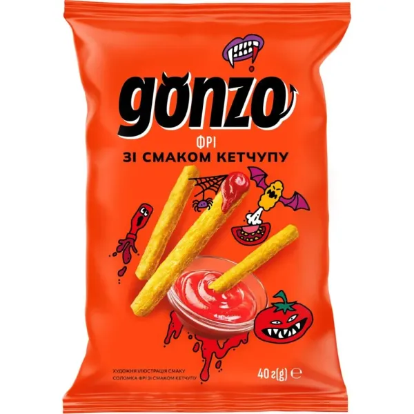Кукурудзяна соломка фрі "Gonzo" зі смаком кетчупу, 40 г (72 шт/ящ)