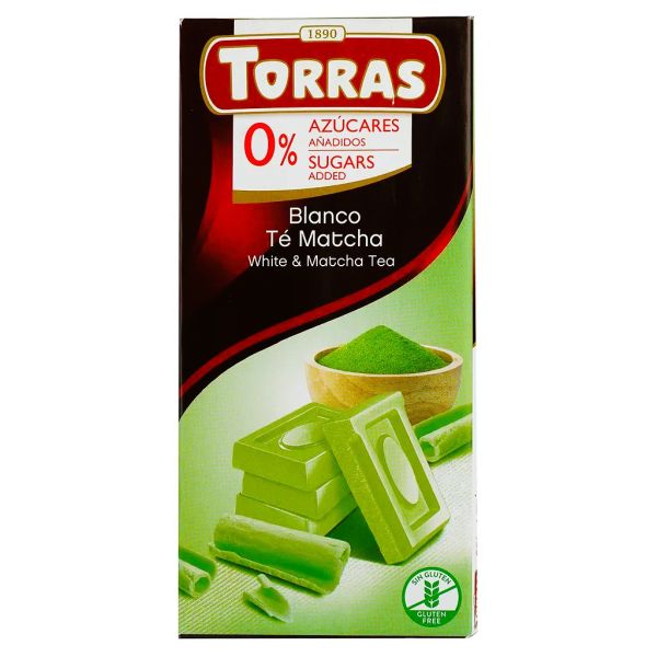 Шоколад білий "Torras" з чаєм матча без цукру 75г, Іспанія (12 шт/ящ)