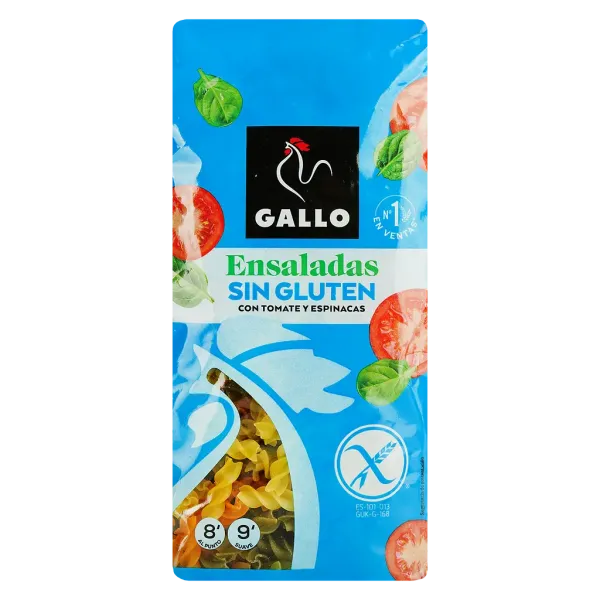 Макаронні вироби Спіральки "Gallo" Hélices Ensaladas Sin Gluten з томатами та шпинатом без глютену, 450г (10 шт/ящ)