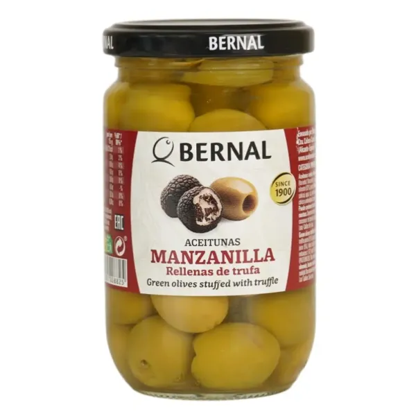 Оливки зелені "Bernal" Фаршировані пастою з трюфеля, 300г (12 шт/ящ)