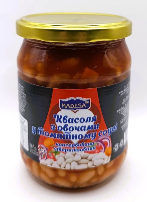 Квасоля з овочами "Madesa" у томатному соусі, 480г (12 шт/ящ)