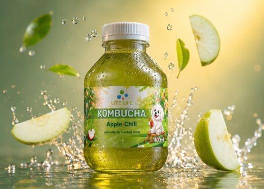 Напій газований Комбуча "Lite Life" Kombucha Apple Chill зі смаком зеленого Яблука, 400 мл (30 шт/ящ)