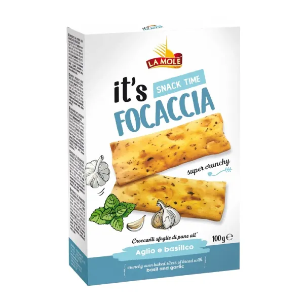 Фокачча "La Mole" Focaccia Aglio a Basilico зі смаком часнику та базиліку, 100g (8 шт/ящ)