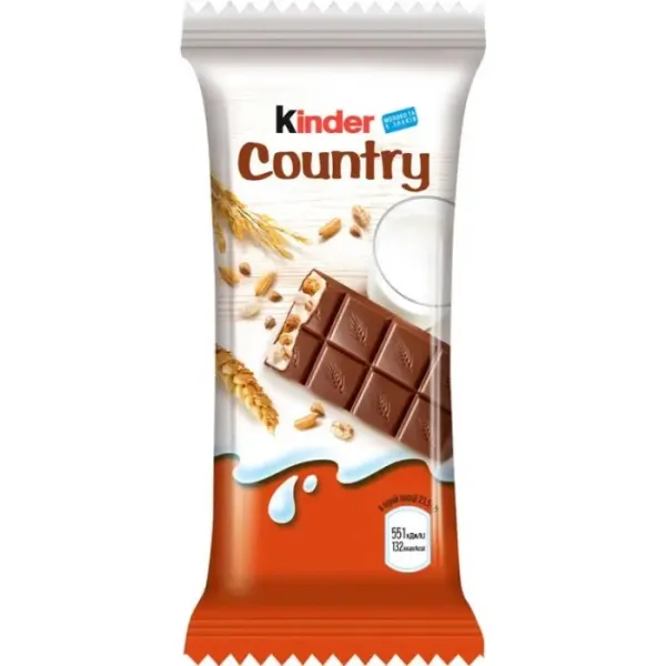Молочний шоколад "Kinder" Country з молочно-злаковою начинкою, 23.5g (40 шт/ящ)