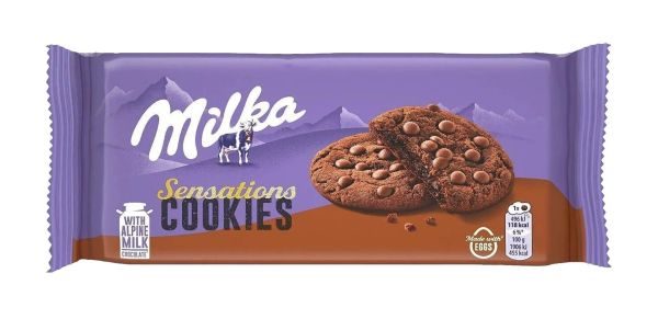 Печиво з какао начинкою "Milka" Sensation Choco Inside та шматочками молочного шоколаду, 156g (12 шт/ящ)
